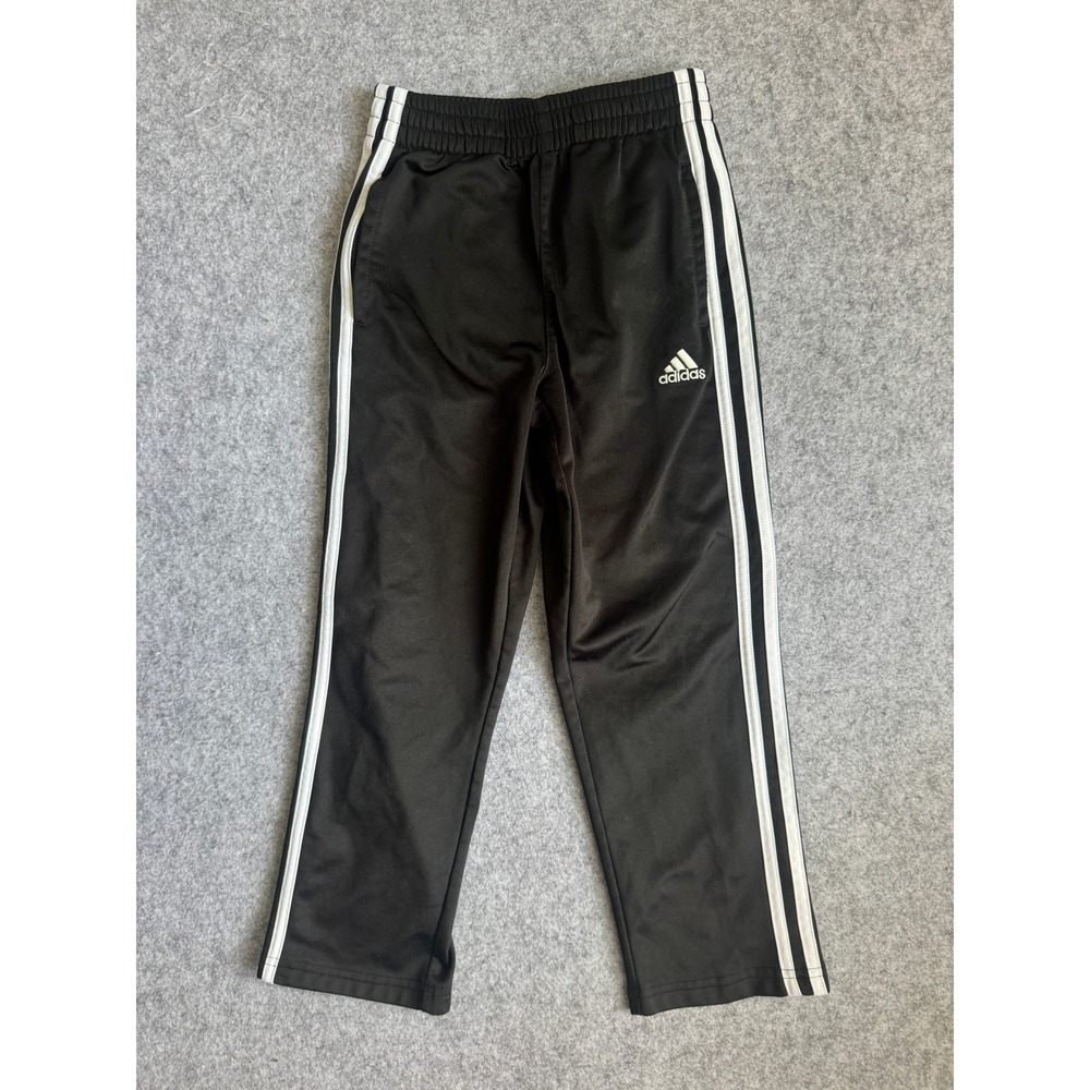 Adidas Boys Track Pants Size 6 Black White 3 Stripe Athletic Joggers JEN01101